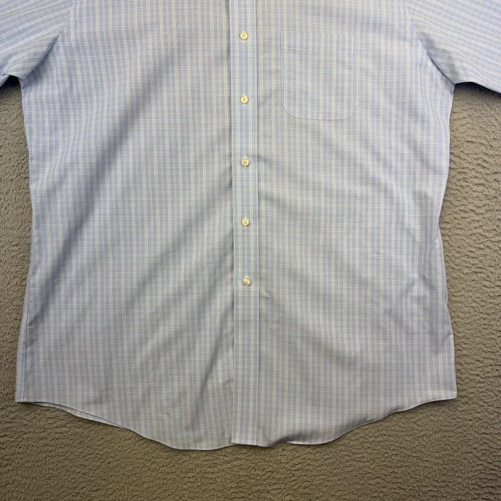 Brooks Brothers Shirt Mens 17.5 33 Blue Check Regent Non Iron Supima Cotton
